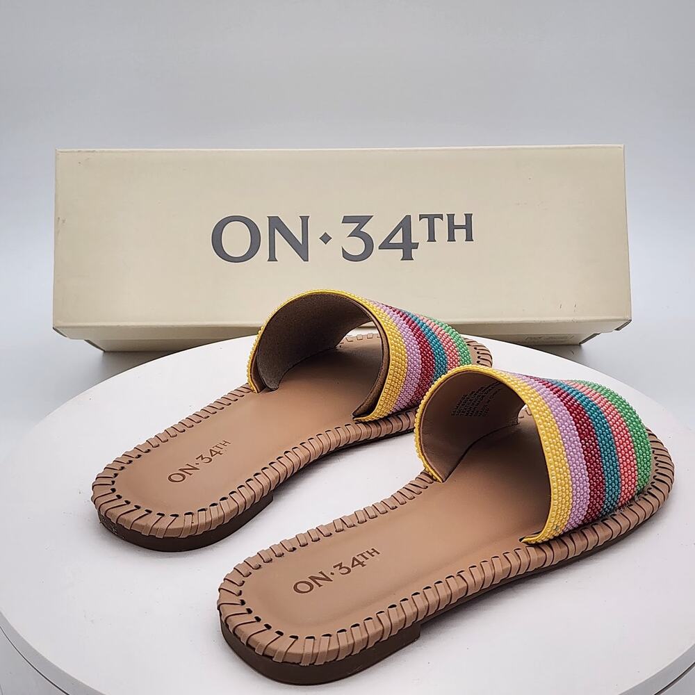ON 34th Mavis Multi Stripe Women's Colorful Slide Sandals Size 5 M - Picture 3 of 8